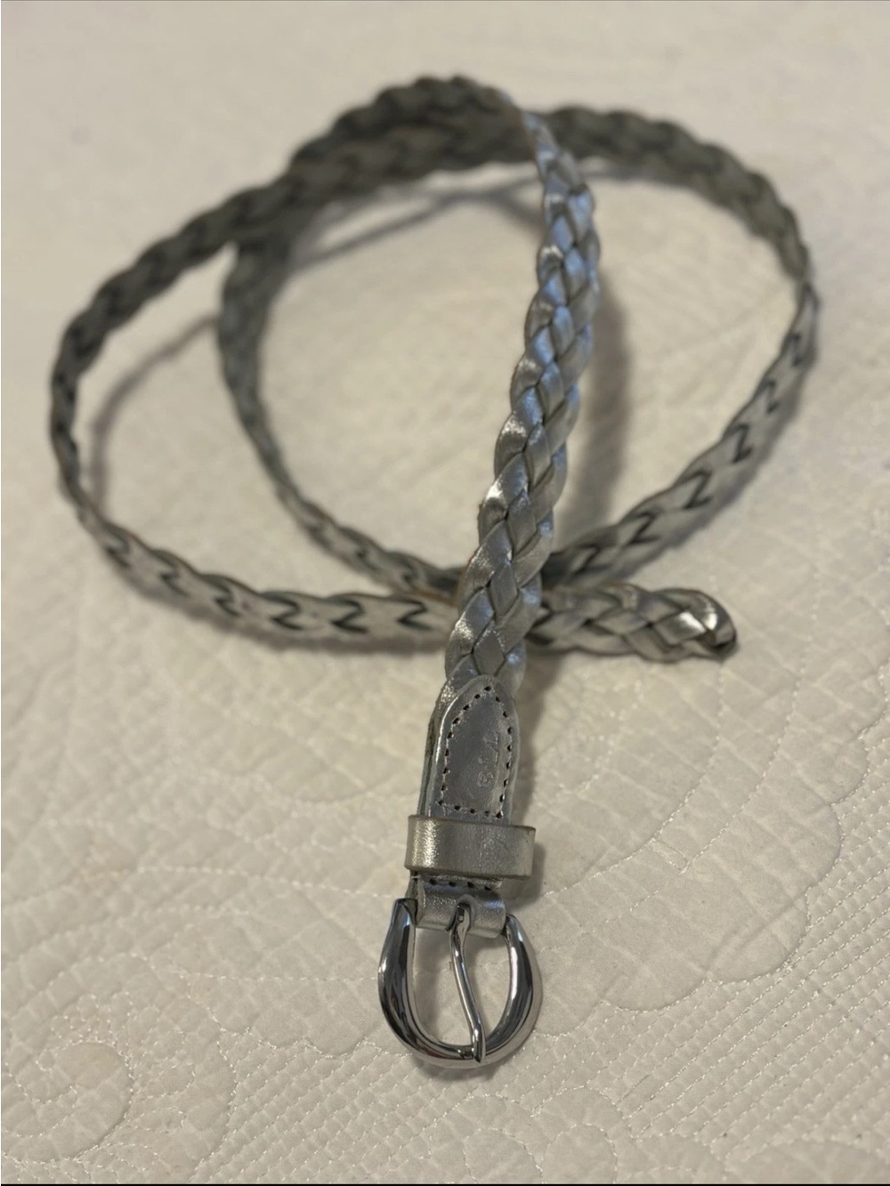 RALPH LAUREN - Lauren Ralph Lauren Silver Metallic Leather Braided Belt 41”